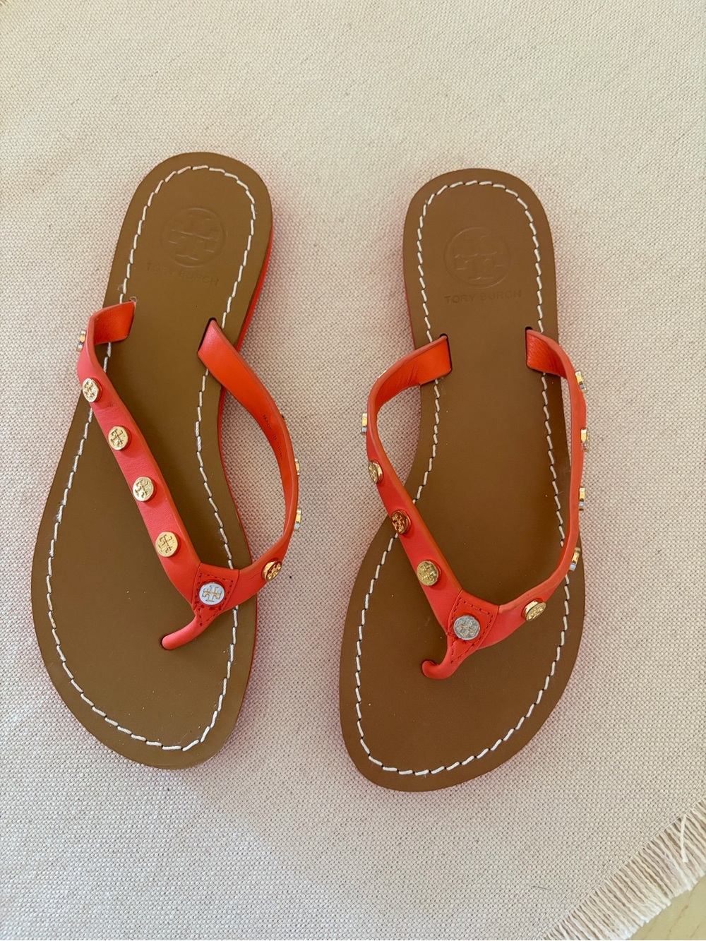 Tory Burch Orange Leather Flip Flop Sandals size 7